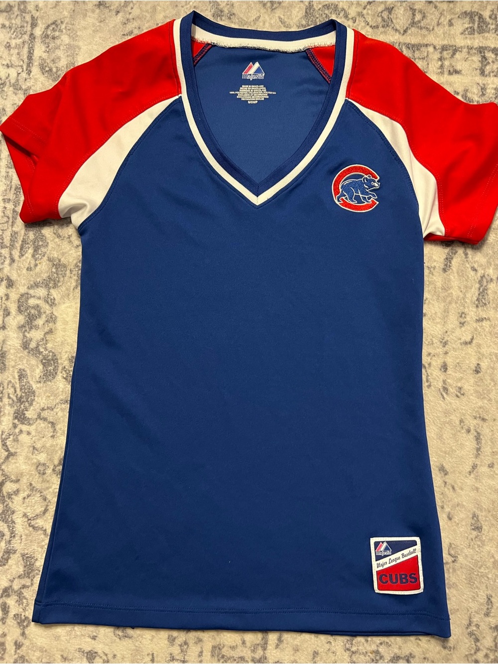Chicago Cubs Blue, Red & White V-Neck Jersey Top